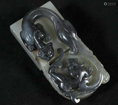 Carved Hetian Jade Beast Brush Rest