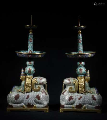 A Pair of Cloisonne Enameled Candlesticks