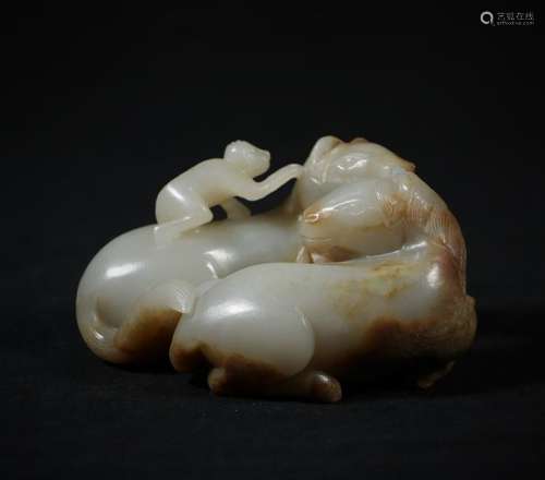 A Carved Hetian Jade Horse & Monkey