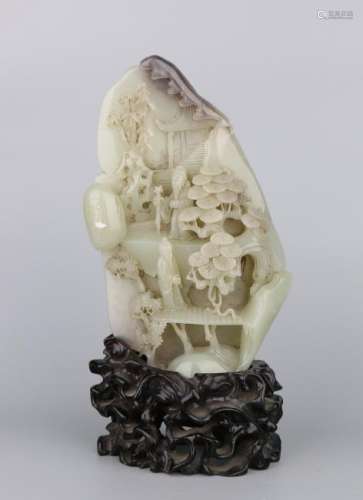Carved Jade Scholars On Mountain
