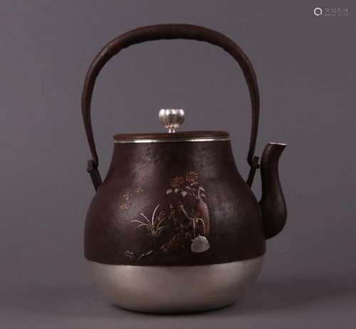 Japanese Iron Plated Silver Tea Pot With Mark
