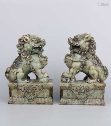 Pair Of Exquisitely Carved Guardian Lions