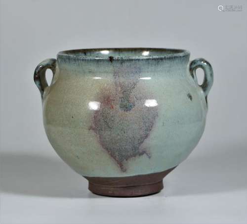 A JunYao Porcelain Jar With Double Looped Handles