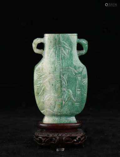 Chinese Dongling Green Jade Vase On Stand