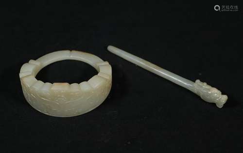 Fine Carved Hetian Jade Hair Pin