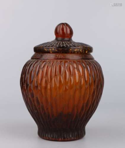 Glass Covered Jar With Mark