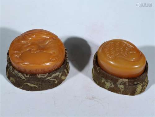 Set Of Two Carved Soapstone Seals With Inscription