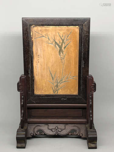 A Chinese Carved Bamboo Table Screen