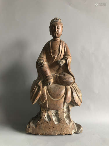 A Chinese Carved Wood Buddha