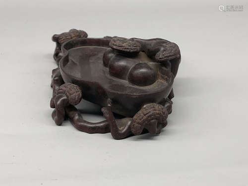 A Chinese Carved Zitan Brush Washer