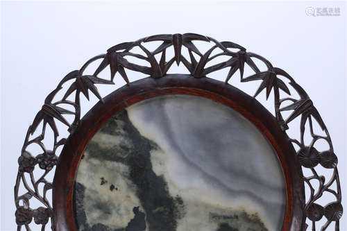 A Chinese Rosewood Table Screen with Marble Inlaided