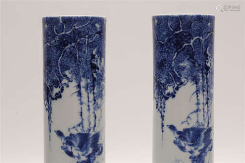 A Pair of Chinese Blue and White Porcelain Vases