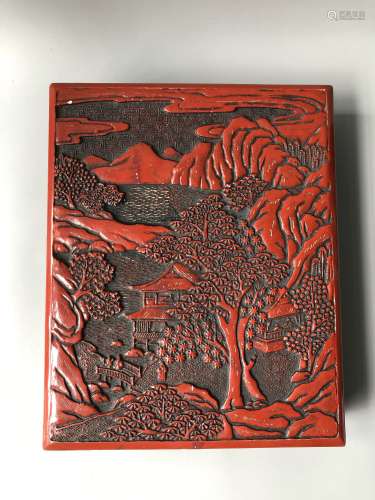 A Chinese Carved Tixi Lacquer Square Box with Cover