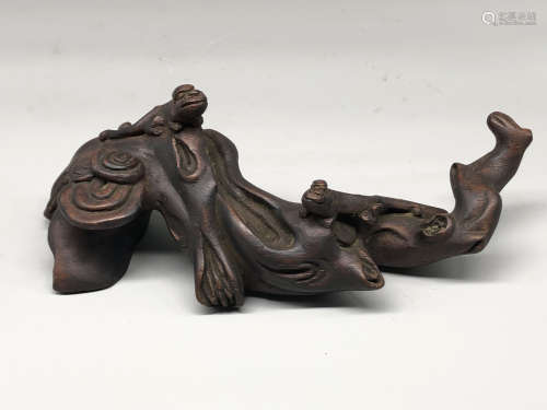 A Chinese Carved Agarwood Brush Rest