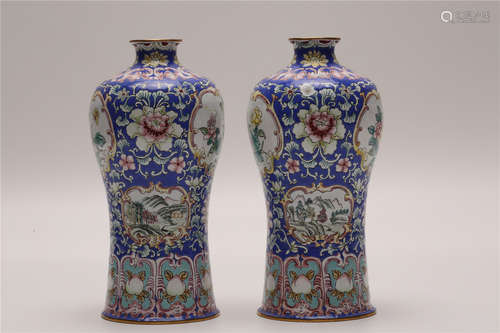 A Pair of Chinese Enamel Porcelain Vases