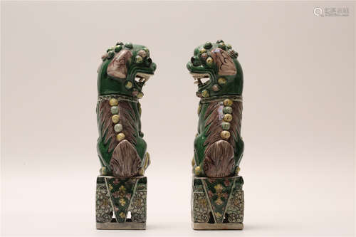 A Pair of Chinese San-Cai Porcelain Foo-Dogs