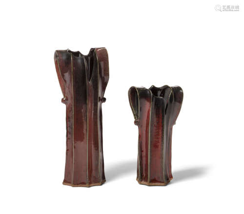 Two studio ceramic flower vases   20th century