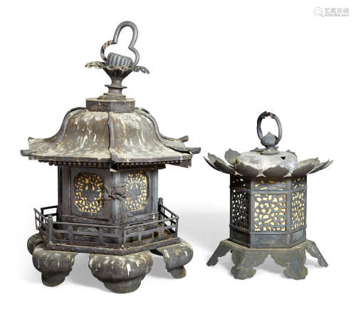 Two bronze and mixed metal temple lanterns Tsuridoro  Edo Period