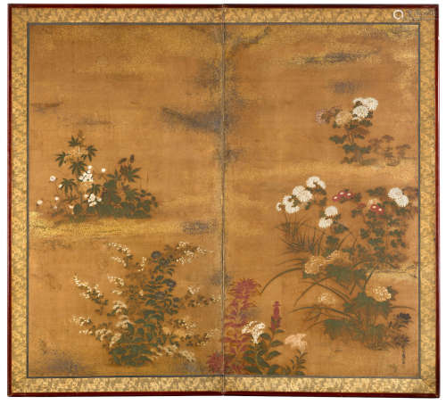 Rimpa School (17th/18th century)  Summer and Autumn Blossoms