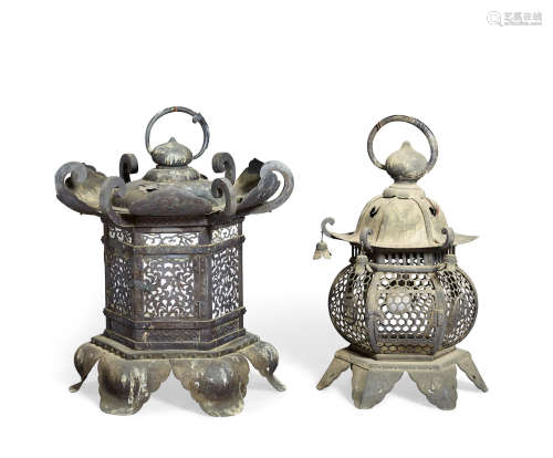 Two Bronze and copper temple lanterns (tsuridoro)  Edo Period