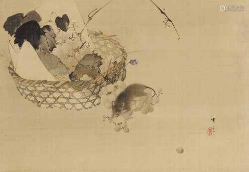 Watanabe Shotei (Seitei) (1851-1918)  Mouse and Grapes