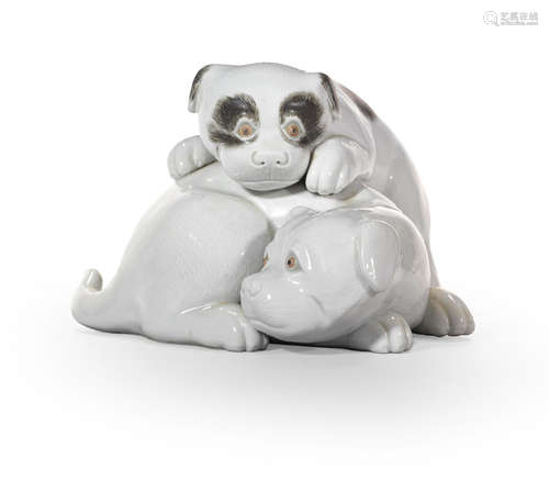 A Hirado porcelain figural group of puppies  19th century