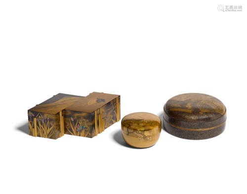 A group of three gilt lacquer boxes  Meiji era