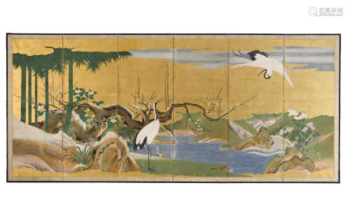 Anonymous Kano School (19th century)  Cranes in a Winter Landscape
