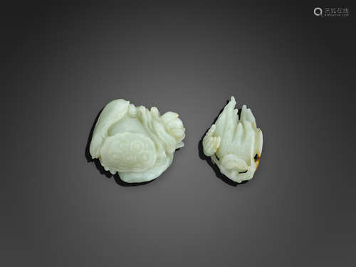 TWO CARVED JADE NATURE STUDIES  Qing dynasty