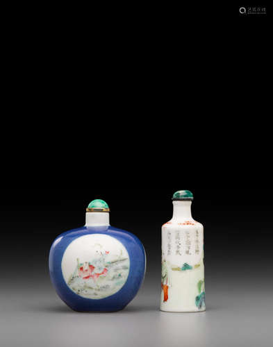 Two famille rose enameled porcelain snuff bottles  19th/early 20th century