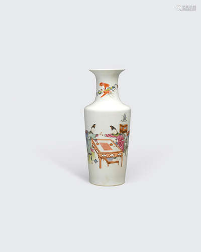 A famille rose enameled rouleau vase