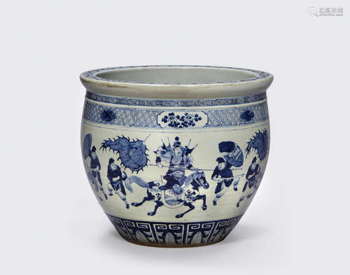 A blue and white porcelain fishbowl  Late Qing/Republic period