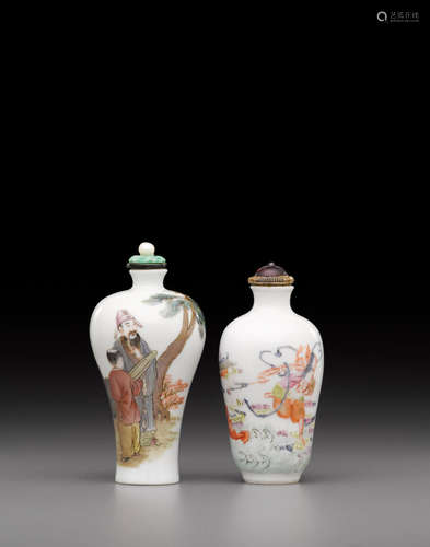 Two enameled porcelain snuff bottles  19th and 20th century