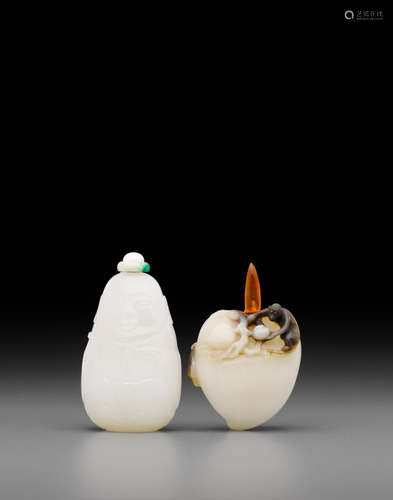 Two white jade snuff bottles  20th century