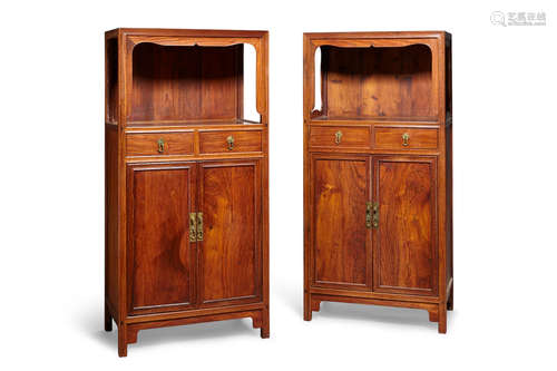 A pair of huanghuali and mixed wood open shelf cupboards  Late Qing/Republic Period