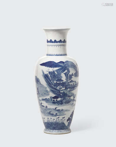 A blue and white Rouleau vase   Kangxi mark, 19th century