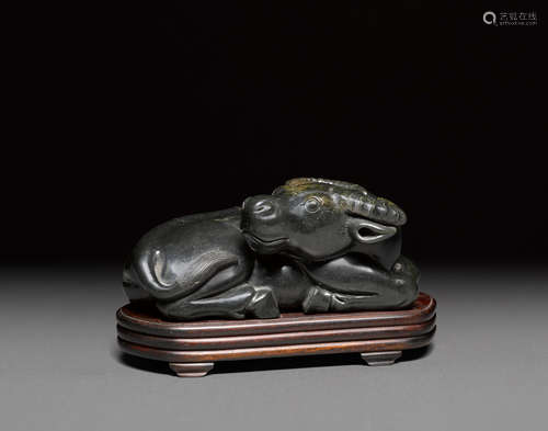 A black jade recumbent water buffalo