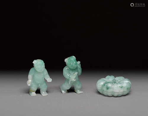 A group of three small green jadeite carvings