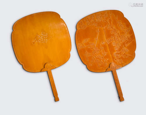 A pair of bamboo veneered fans   Late Qing dynasty