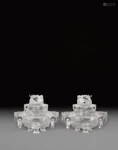 Two rock crystal incense burners and covers