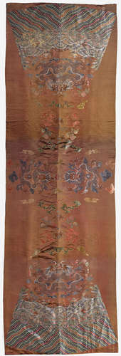 An uncut fragment of brown-ground silk brocade 'dragon' robe  18th/early 19th century