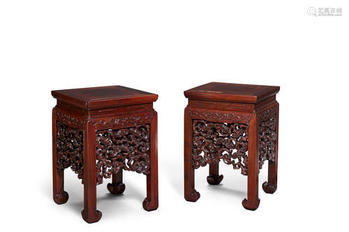 A pair of elegant hongmu stools   Late Qing/Republic Period