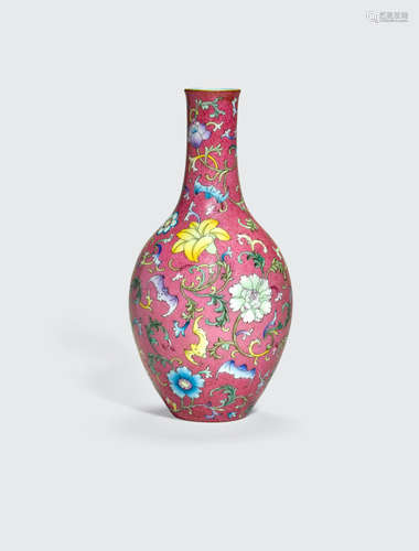 A famile rose and sgraffiato rose ground vase  Qianlong mark