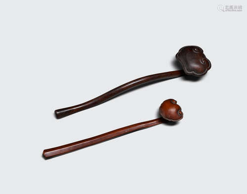 Two wood ruyi scepters