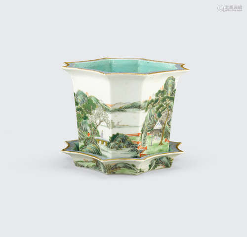 A fencai enameled planter and underdish  Jing yuan tang zhi mark, Republic period