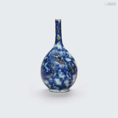 An underglaze blue and copper red stick neck vase   19th century