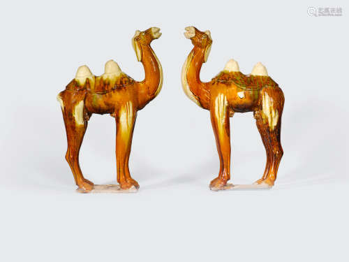 A pair of glazed pottery camels   Tang dynasty