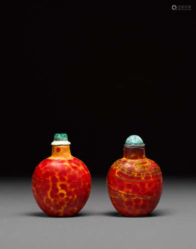 Two 'realgar' glass snuff bottles  19th century