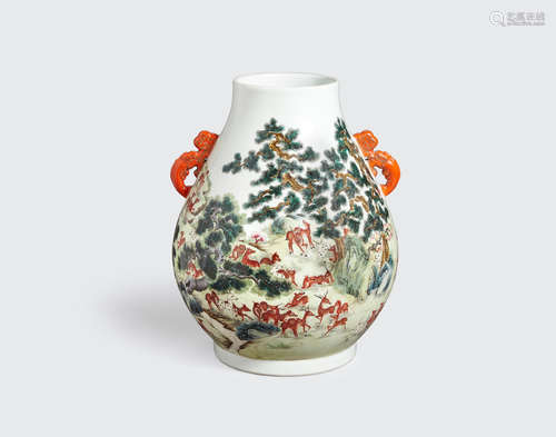 A large one hundred deer vase  Qianlong mark, 20th century