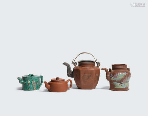 A group of four Yixing teapots